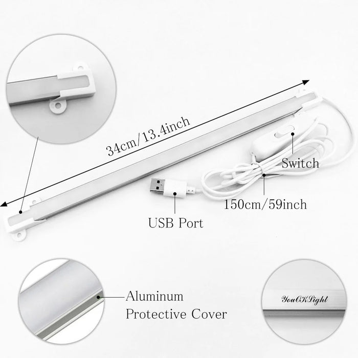 3W 18-LED USB LED Light Bar Magnet + Adhesive with Cable - Warm White - 5
