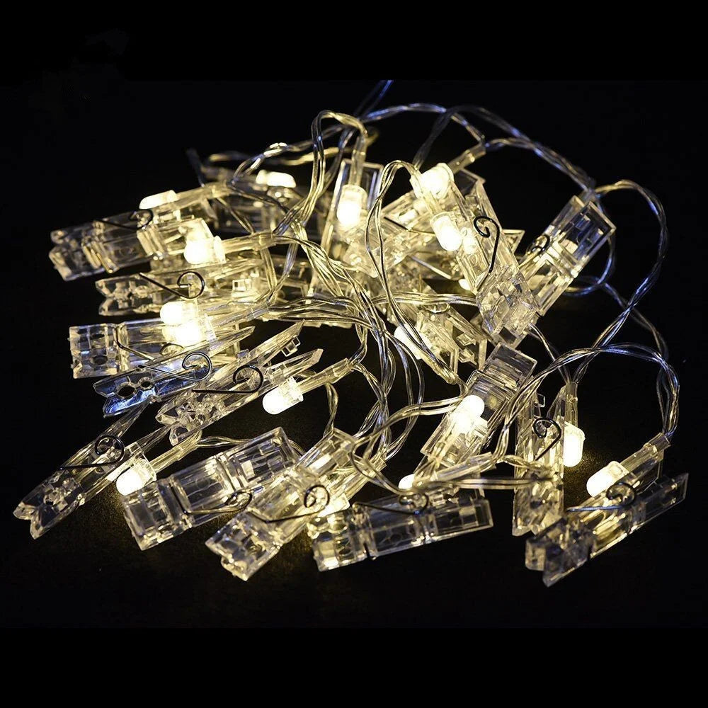 5 Meters 40 LED Photo Clip String Lights with Remote Control 8 Modes Choice Battery Operated Photo Clips - Warm White - 1