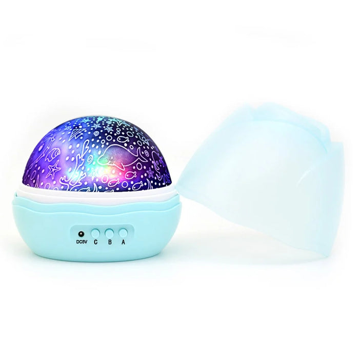 Mini Projector Light 360 Degree Rotating Night Light 8 Modes Lighting Lamp with Star & Moon Pattern - Blue - 1