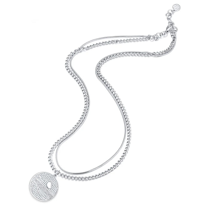 YISIXICI XL13140033 Zirconia Basketball Pendant Necklace S925 Silver Neck Jewelry (Dual Circle Chain) - Style A - 2