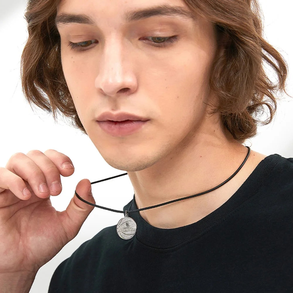 YISIXICI XL13140040 Zirconia Basketball Pendant Necklace S925 Silver Neck Jewelry with Cowhide Leather Rope - 4