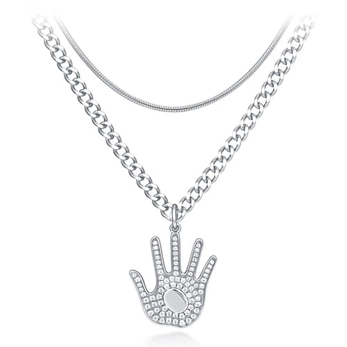 YISIXICI XL13140032 Hand Of Basketball Necklace S925 Silver Neck Jewelry (Dual Circle Chain) - Style A - 1