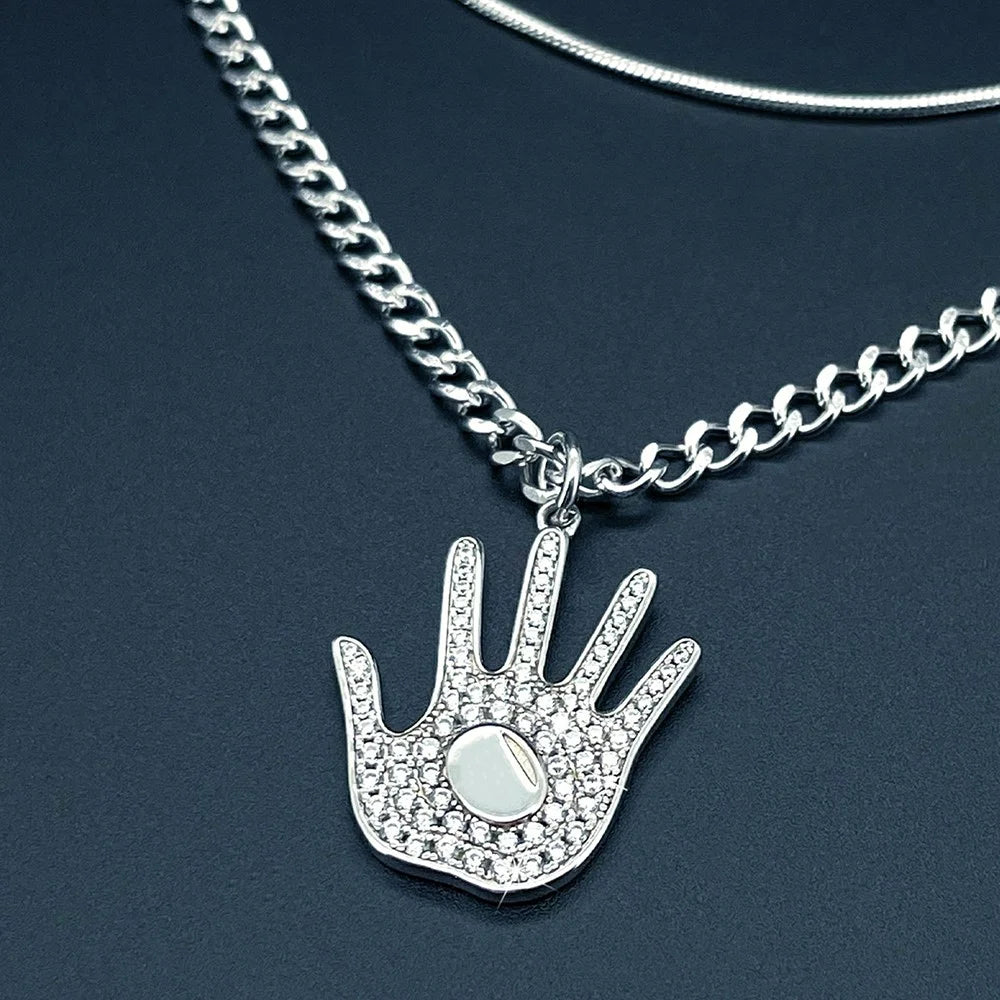 YISIXICI XL13140032 Hand Of Basketball Necklace S925 Silver Neck Jewelry (Dual Circle Chain) - Style A - 3