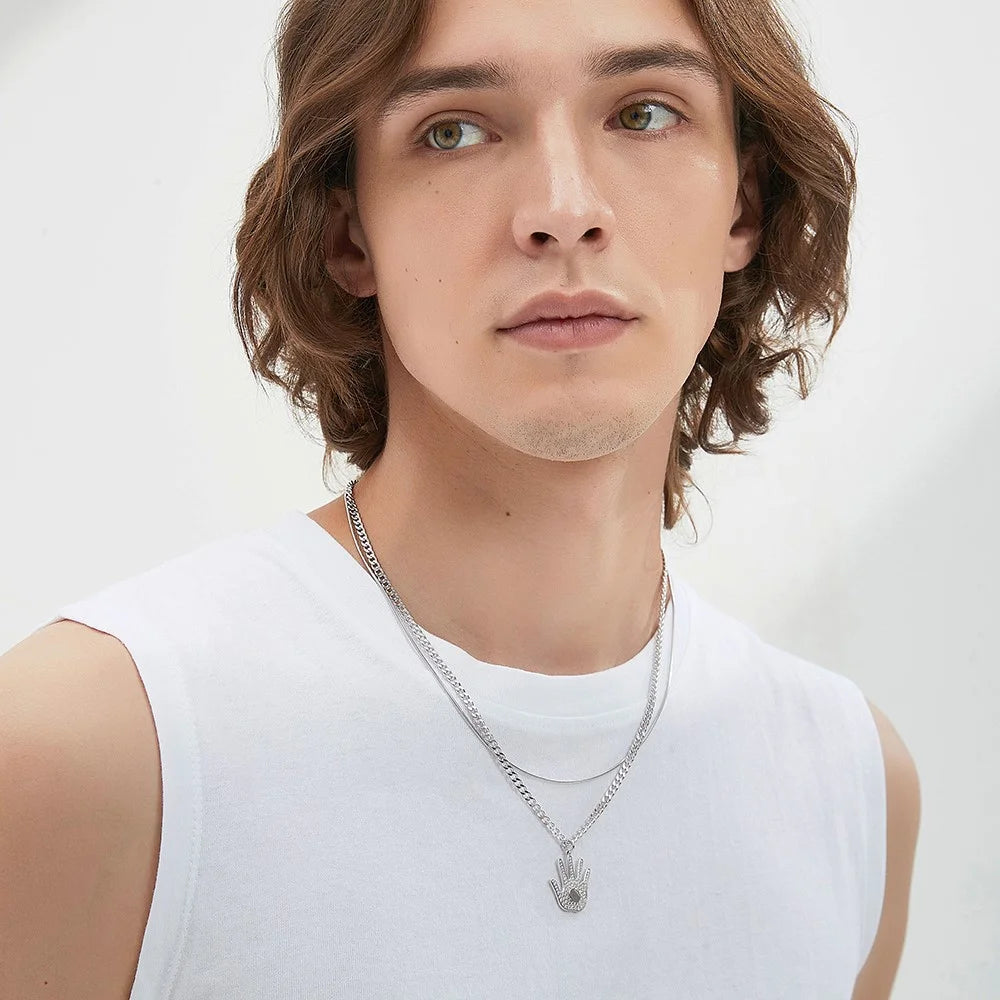 YISIXICI XL13140032 Hand Of Basketball Necklace S925 Silver Neck Jewelry (Dual Circle Chain) - Style A - 5