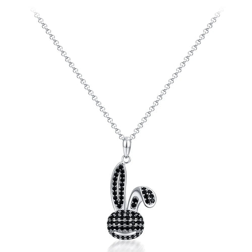 YISIXICI XL13140030 Zirconia Rabbit Pendant Necklace S925 Silver Neck Jewelry Gift - Black - 1