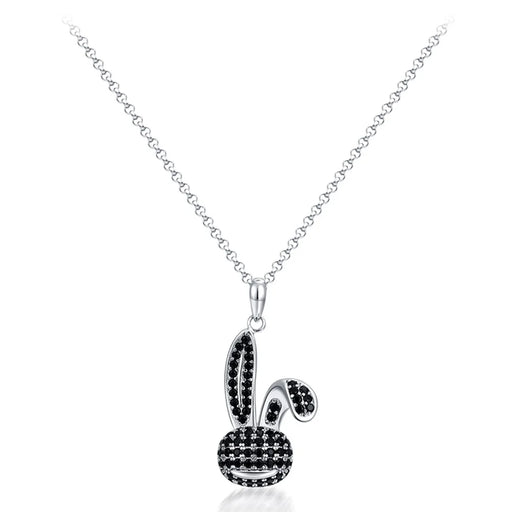 YISIXICI XL13140030 Zirconia Rabbit Pendant Necklace S925 Silver Neck Jewelry Gift - Black - 1