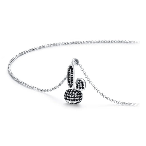 YISIXICI XL13140030 Zirconia Rabbit Pendant Necklace S925 Silver Neck Jewelry Gift - Black - 2