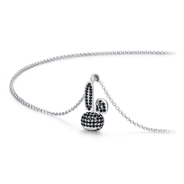 YISIXICI XL13140030 Zirconia Rabbit Pendant Necklace S925 Silver Neck Jewelry Gift - Black - 2