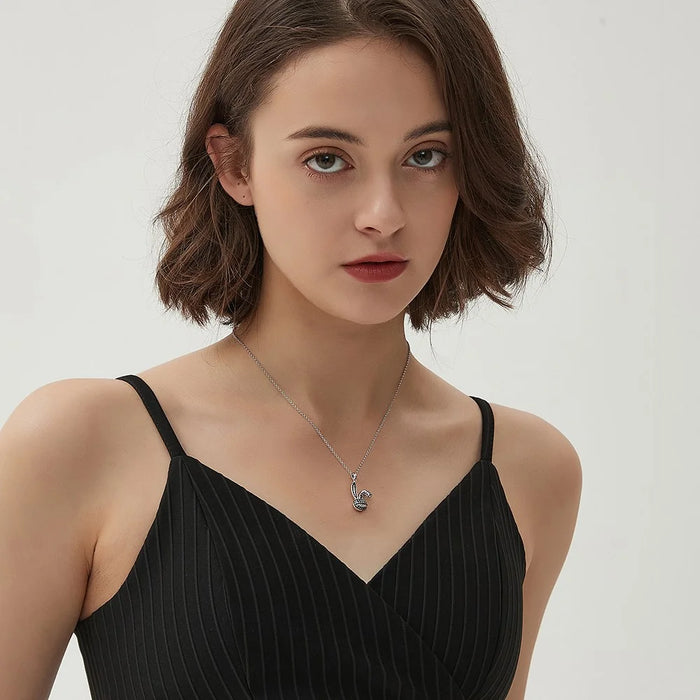 YISIXICI XL13140030 Zirconia Rabbit Pendant Necklace S925 Silver Neck Jewelry Gift - Black - 3