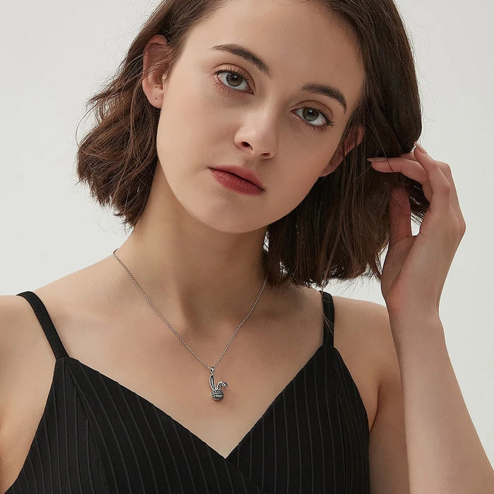 YISIXICI XL13140030 Zirconia Rabbit Pendant Necklace S925 Silver Neck Jewelry Gift - Black - 4