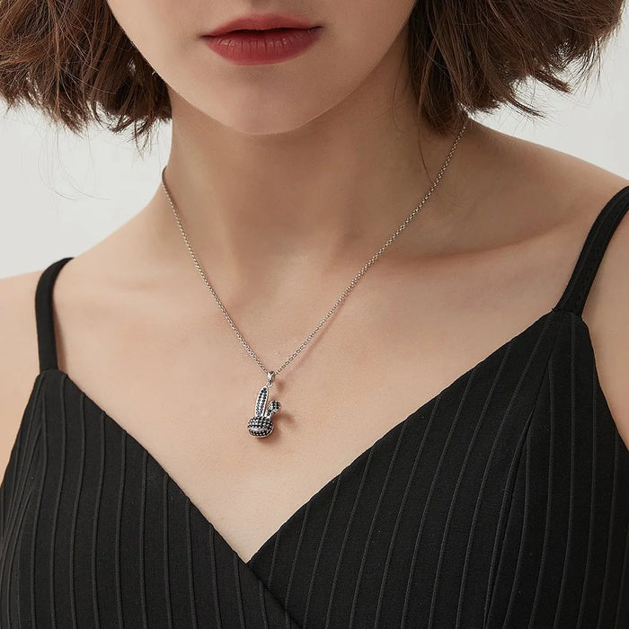 YISIXICI XL13140030 Zirconia Rabbit Pendant Necklace S925 Silver Neck Jewelry Gift - Black - 5