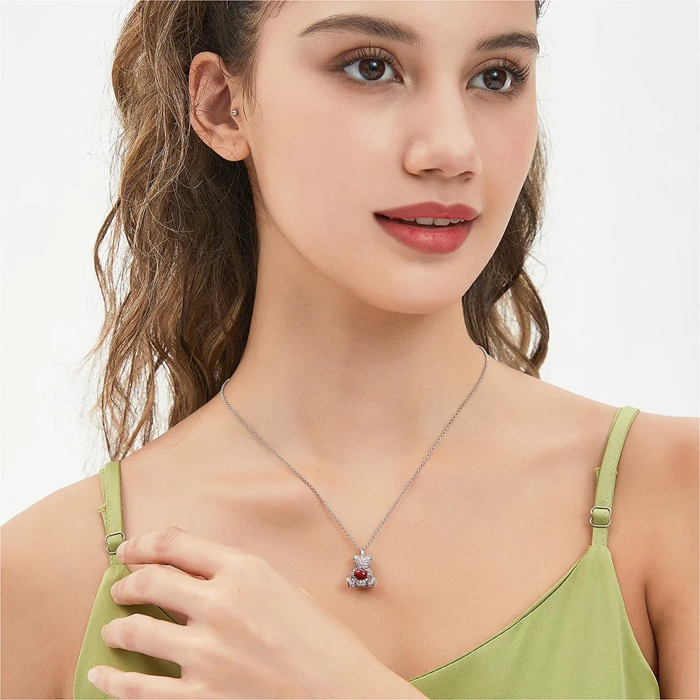 YISIXICI XL13140009 Zirconia Necklace Bear Hugging Red Love Seed Neck Jewelry Gift - Pink  /  Pink - 3