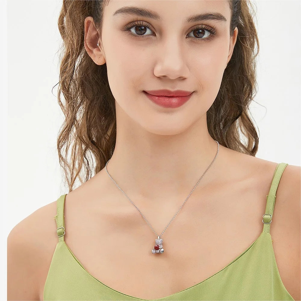YISIXICI XL13140009 Zirconia Necklace Bear Hugging Red Love Seed Neck Jewelry Gift - Pink  /  Pink - 4