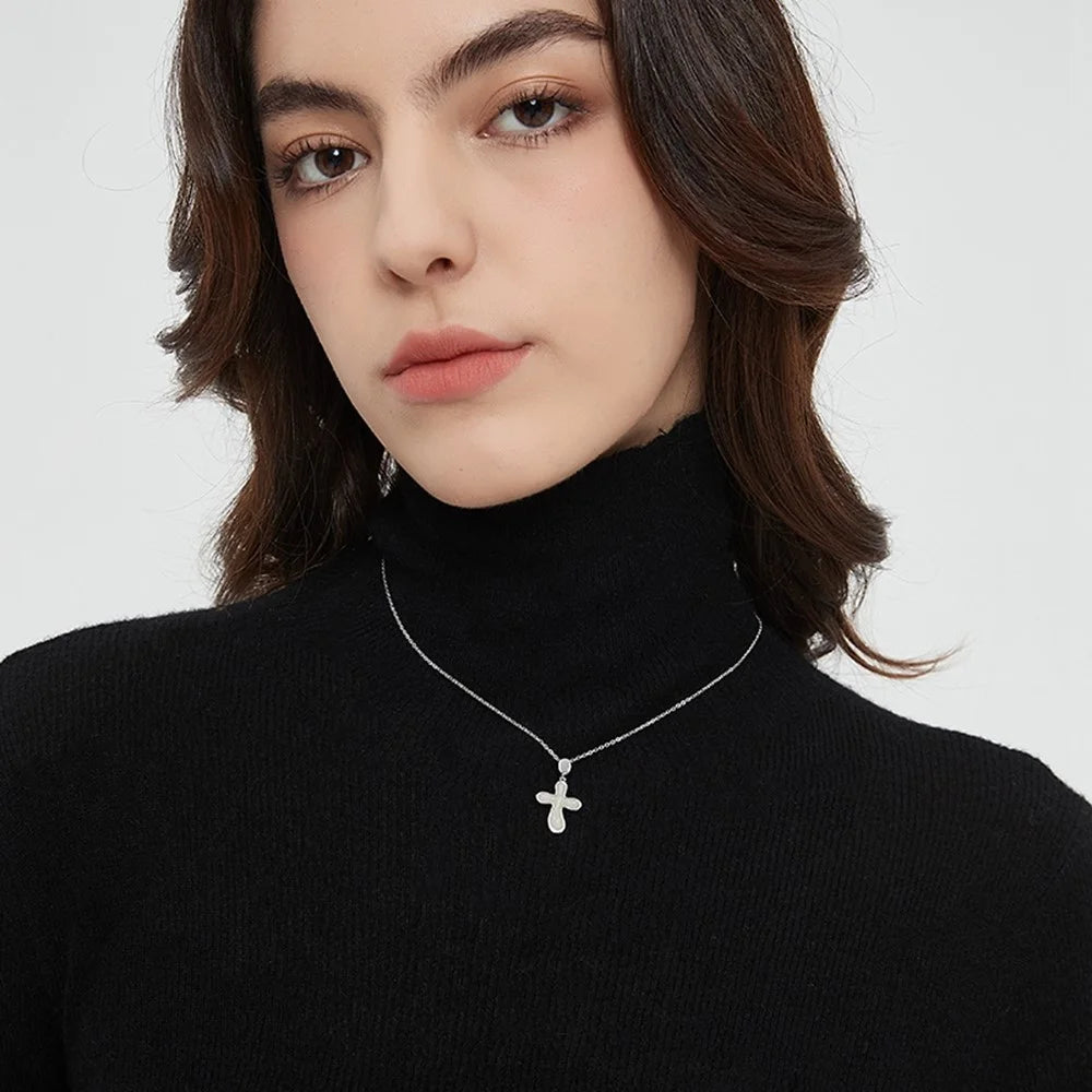 YISIXICI XL13140046 Women's Necklace Nephrite Jade Cross Pendant S925 Silver Neck Jewelry - White - 3