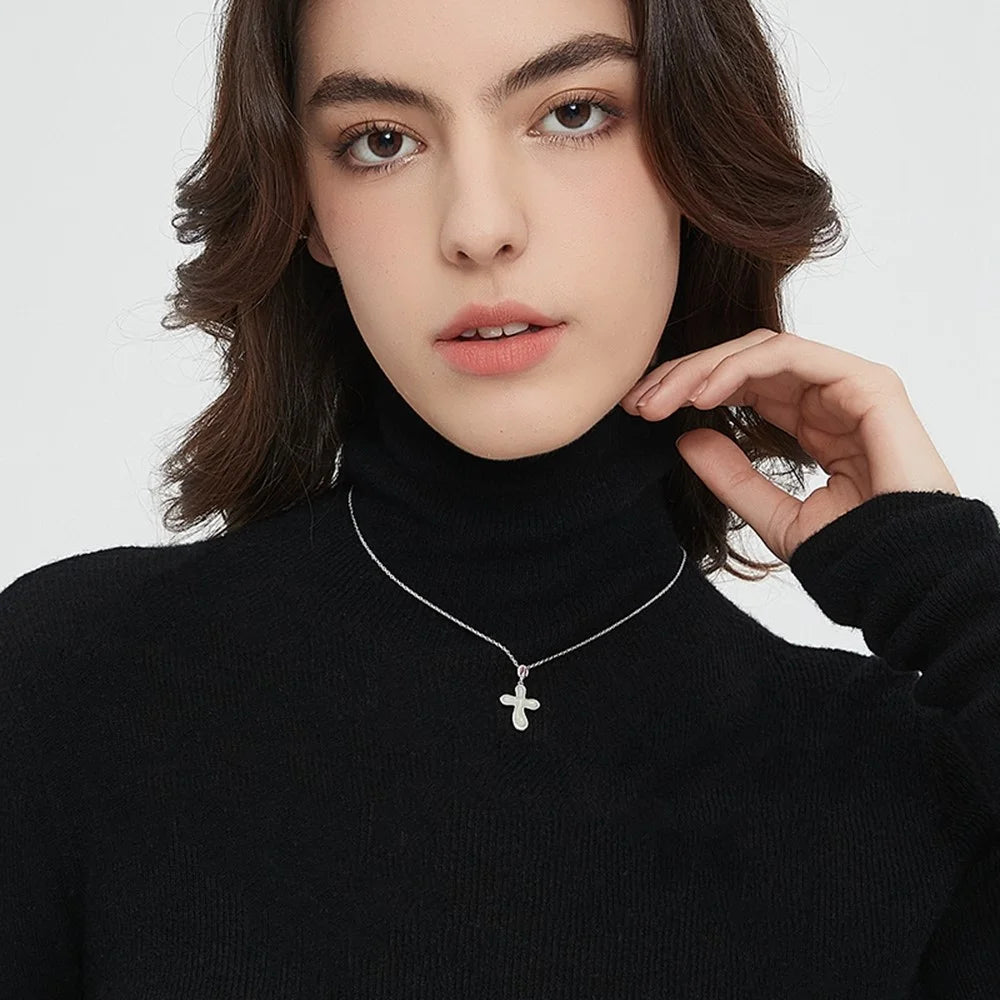 YISIXICI XL13140046 Women's Necklace Nephrite Jade Cross Pendant S925 Silver Neck Jewelry - White - 4