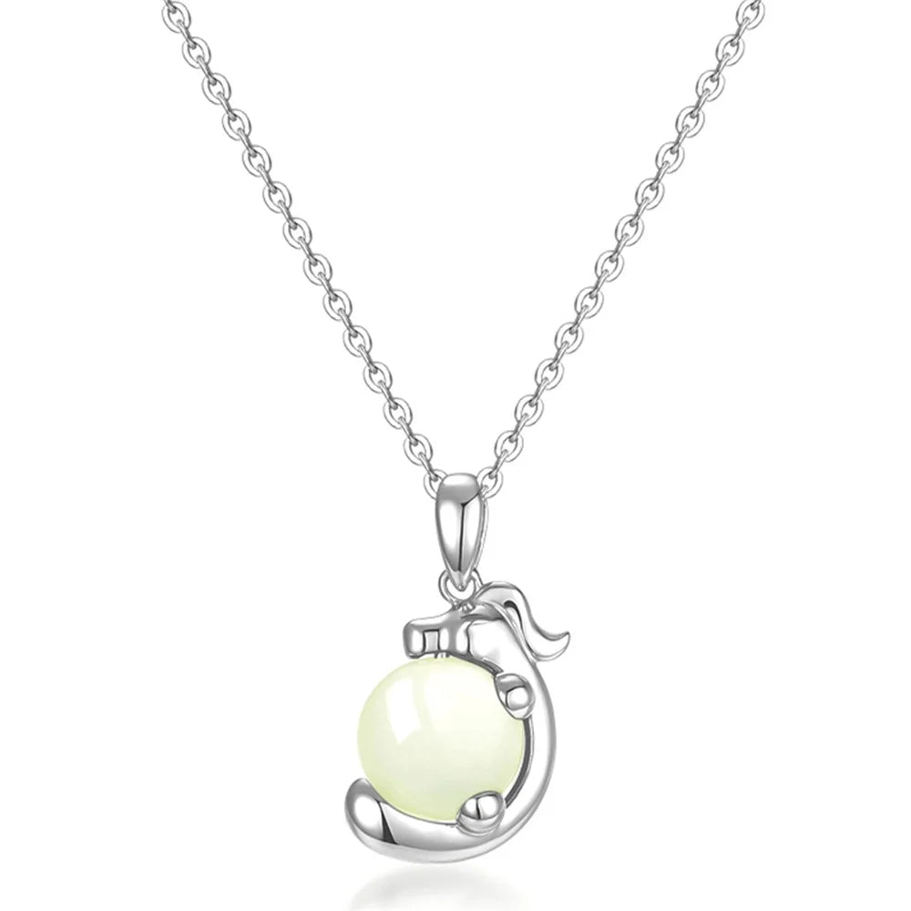 YISIXICI XL13140056 Lucky Necklace Chinese Dragon Hug Pearl Neck Jewelry Women's Birthday Gift - Nephrite / Silver - 1