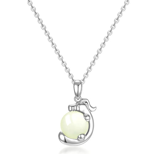 YISIXICI XL13140056 Lucky Necklace Chinese Dragon Hug Pearl Neck Jewelry Women's Birthday Gift - Nephrite / Silver - 1