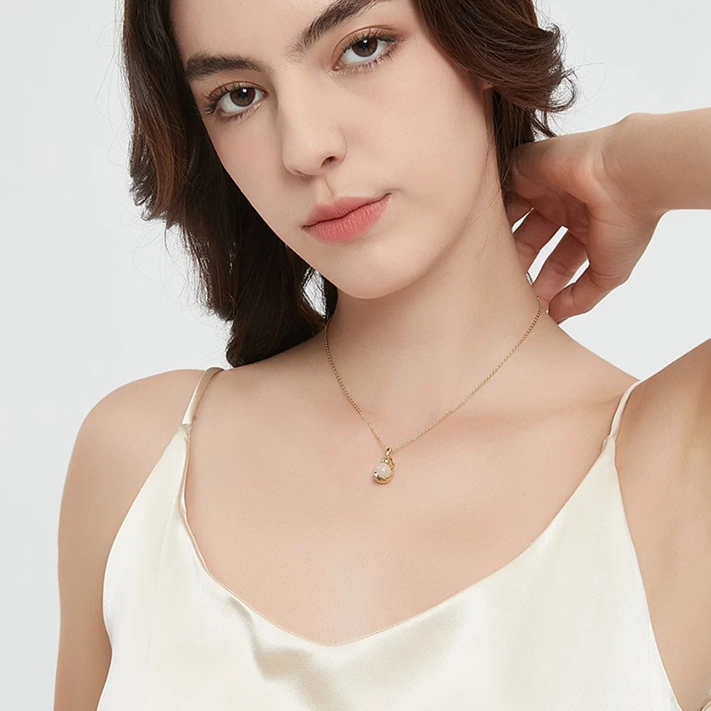 YISIXICI XL13140056 Lucky Necklace Chinese Dragon Hug Pearl Neck Jewelry Women's Birthday Gift - Nephrite / Silver - 2