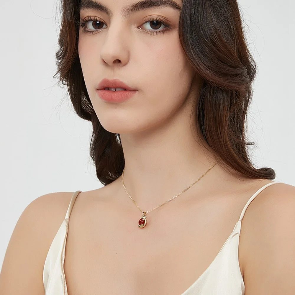 YISIXICI XL13140056 Lucky Necklace Chinese Dragon Hug Pearl Neck Jewelry Women's Birthday Gift - Nephrite / Silver - 4
