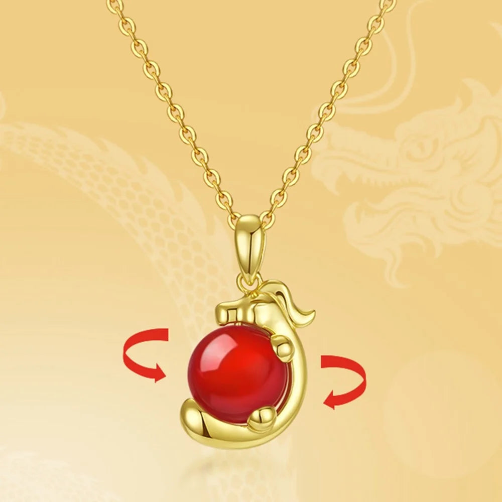 YISIXICI XL13140056 Lucky Necklace Chinese Dragon Hug Pearl Neck Jewelry Women's Birthday Gift - Nephrite / Silver - 6