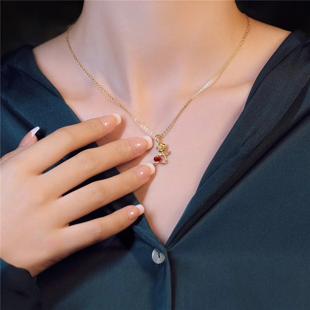 YISIXICI XL13140010 Women's Necklace Rose and Love Seed Enamel Neck Jewelry Birthday Gift - 5