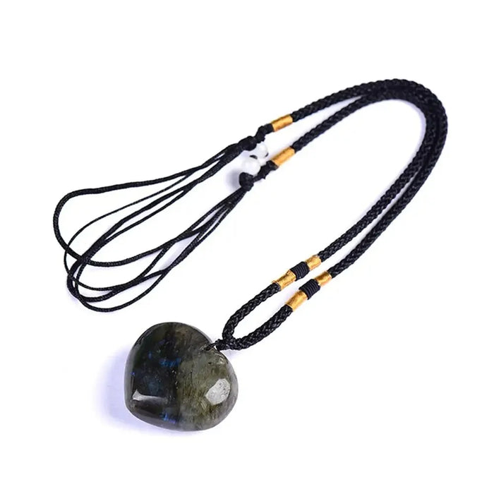 3-4cm Natural Labradorite Pendant Moonstone Love Heart Shape Necklace Gift - 1