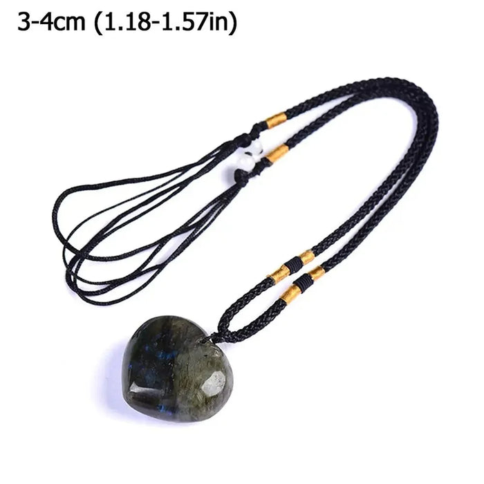 3-4cm Natural Labradorite Pendant Moonstone Love Heart Shape Necklace Gift - 2