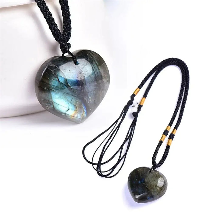 3-4cm Natural Labradorite Pendant Moonstone Love Heart Shape Necklace Gift - 3