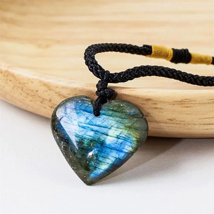 3-4cm Natural Labradorite Pendant Moonstone Love Heart Shape Necklace Gift - 5
