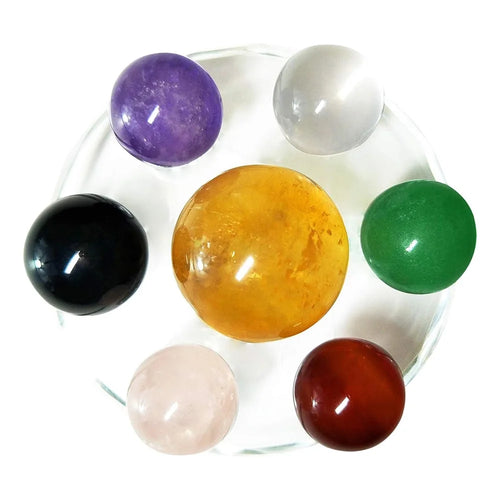 7 Color Chakra Crystal Stones Set for Feng Shui Meditation Crystal Healing Divination Home Decoration, 12cm Base - 1