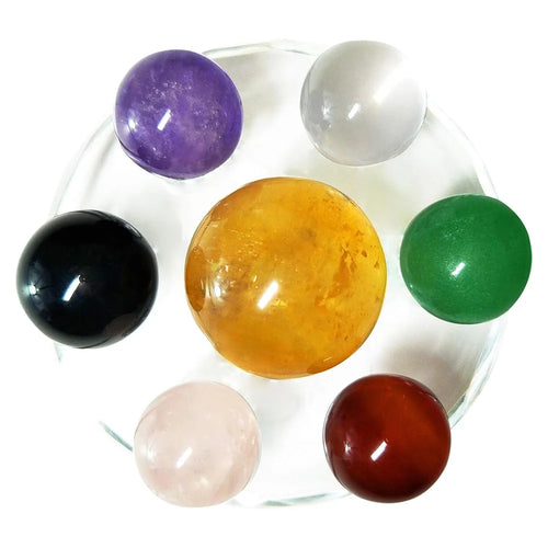 7 Color Chakra Crystal Stones Set for Feng Shui Meditation Crystal Healing Divination Home Decoration, 10cm Base - 1
