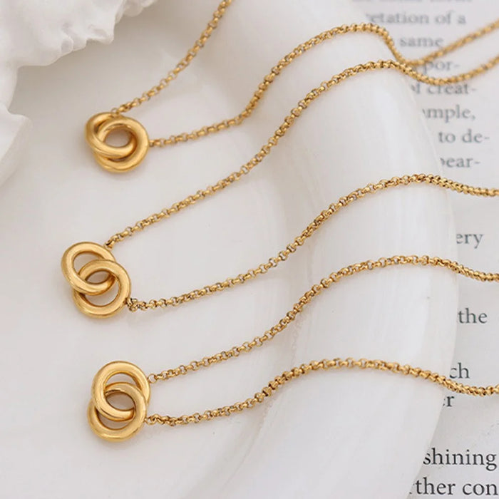 Luxury Interlocking Circles Pendant Necklace Titanium Steel Gold Plated Fashion Versatile 40+5cm Chain - 6