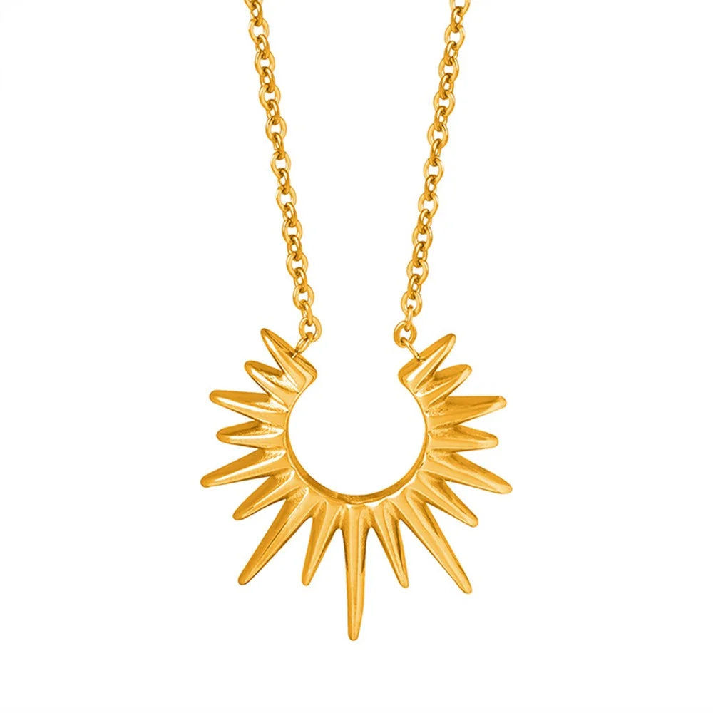 Geometric Sunburst Titanium Steel Gold Plated Necklace Fashion Versatile Unique European Style - 1
