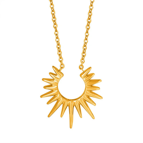 Geometric Sunburst Titanium Steel Gold Plated Necklace Fashion Versatile Unique European Style - 1
