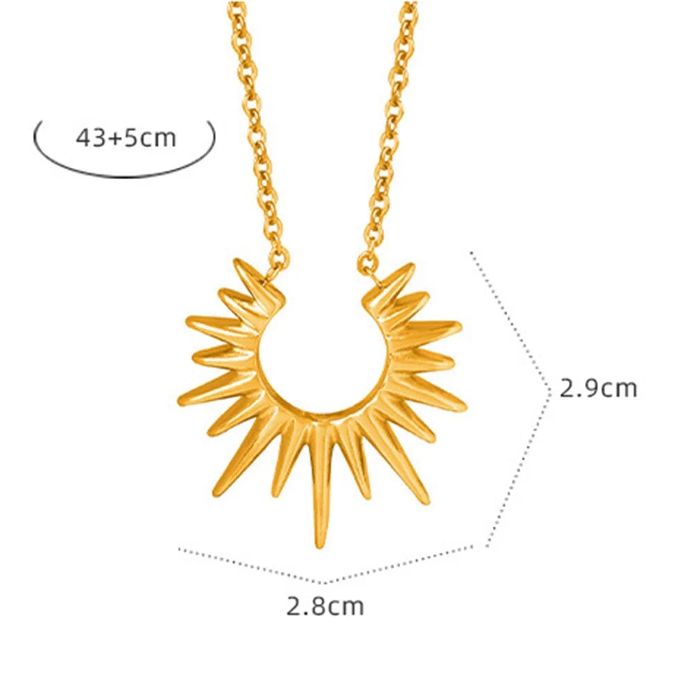 Geometric Sunburst Titanium Steel Gold Plated Necklace Fashion Versatile Unique European Style - 6