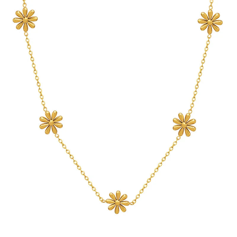 Gold Plated Daisy Necklace for Women Titanium Steel Geometric Pendant Adjustable Chain 40+5cm for Everyday Wear - 2
