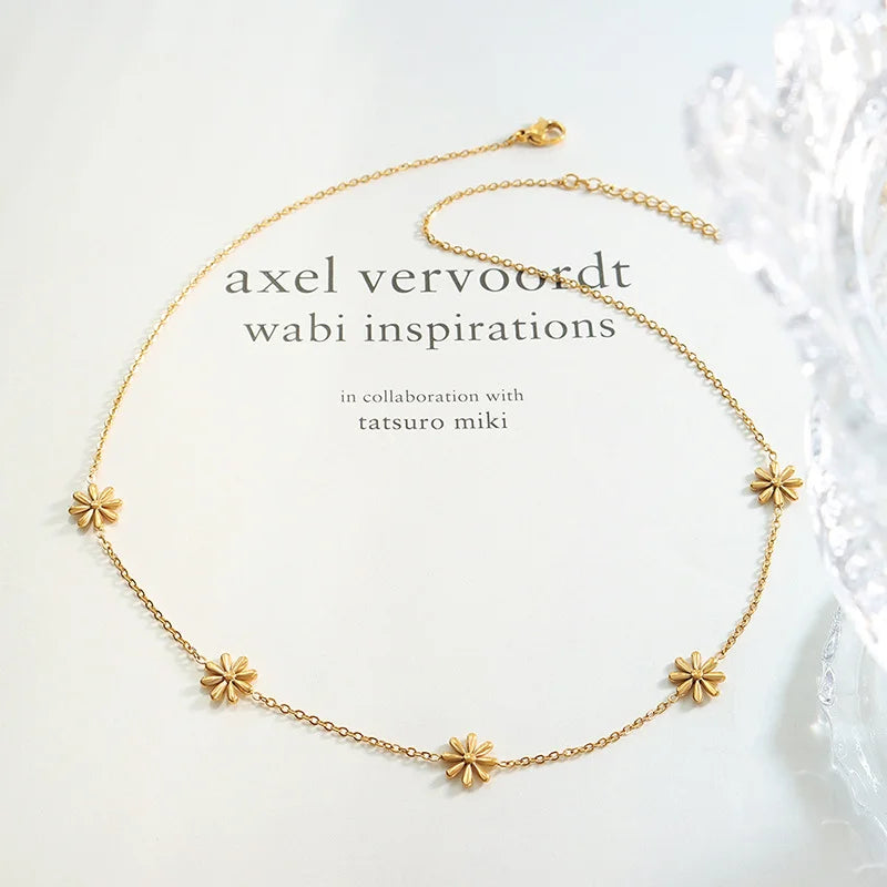 Gold Plated Daisy Necklace for Women Titanium Steel Geometric Pendant Adjustable Chain 40+5cm for Everyday Wear - 5