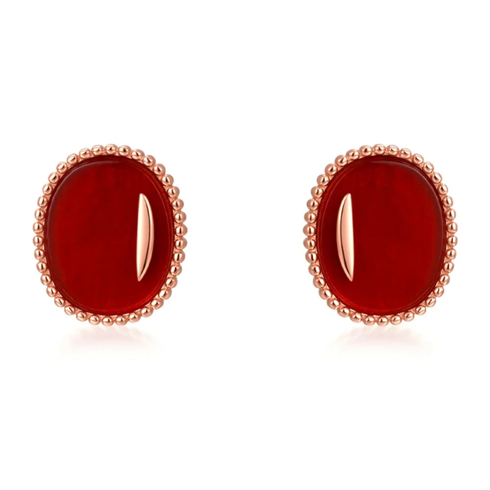 YISIXICI ED13140012 1 Pair Agate Earrings Women's Ear Decor Jewelry Birthday Gift - Red - 2