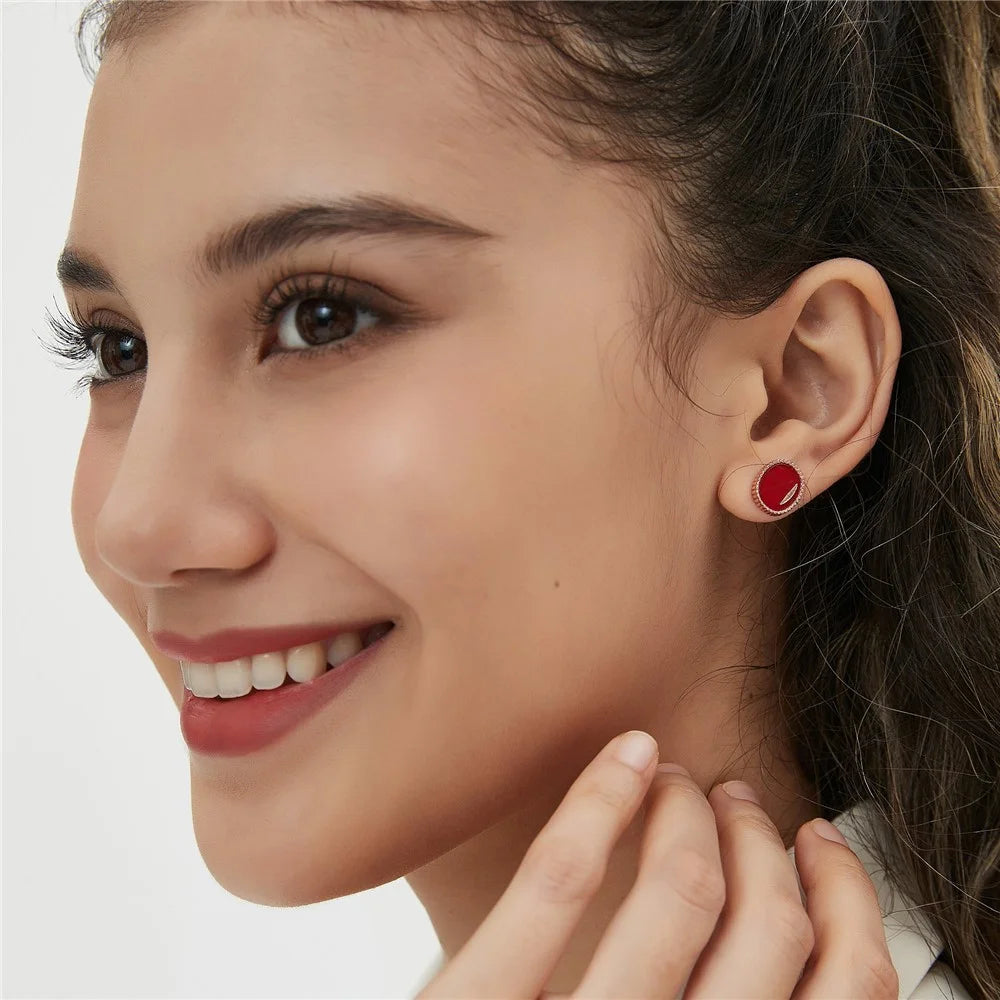 YISIXICI ED13140012 1 Pair Agate Earrings Women's Ear Decor Jewelry Birthday Gift - Red - 4