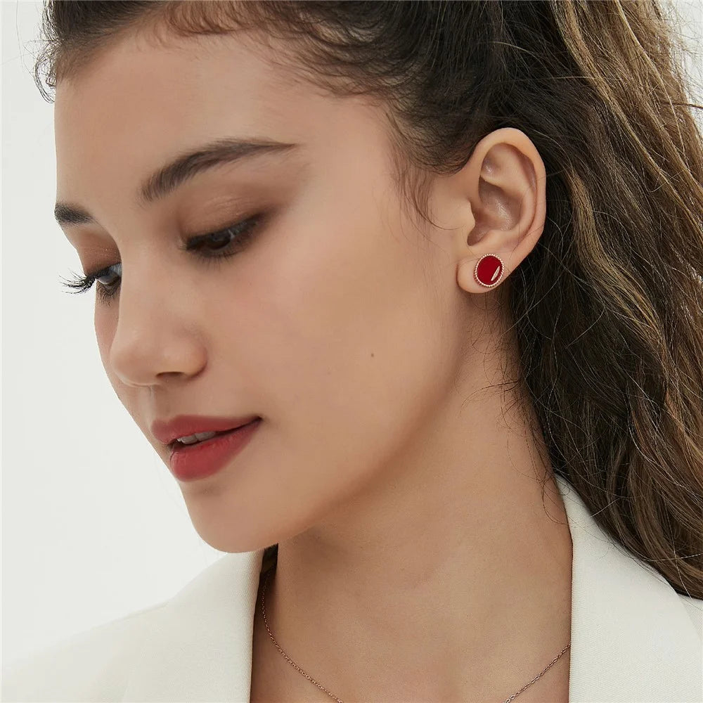 YISIXICI ED13140012 1 Pair Agate Earrings Women's Ear Decor Jewelry Birthday Gift - Red - 5