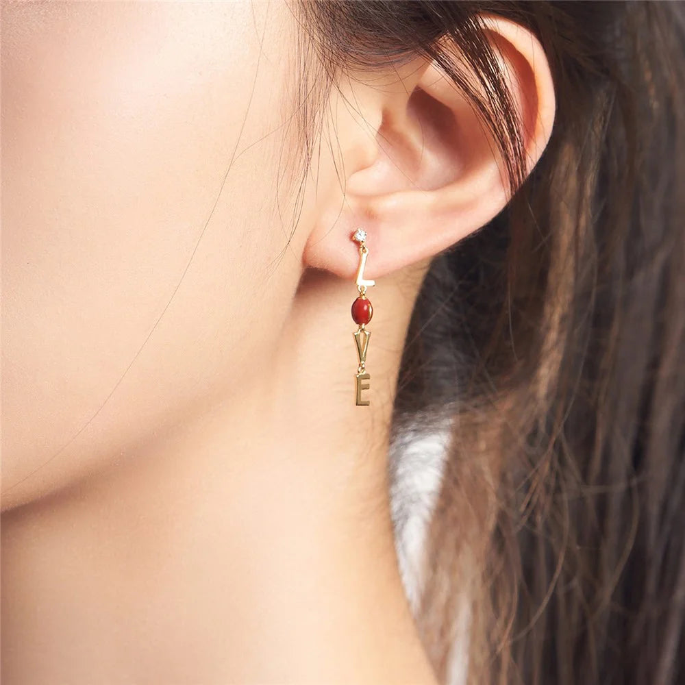 YISIXICI ED13140009 1 Pair ONLY LOVE Women's Earrings S925 Silver Dangle Chain Jewelry - 4