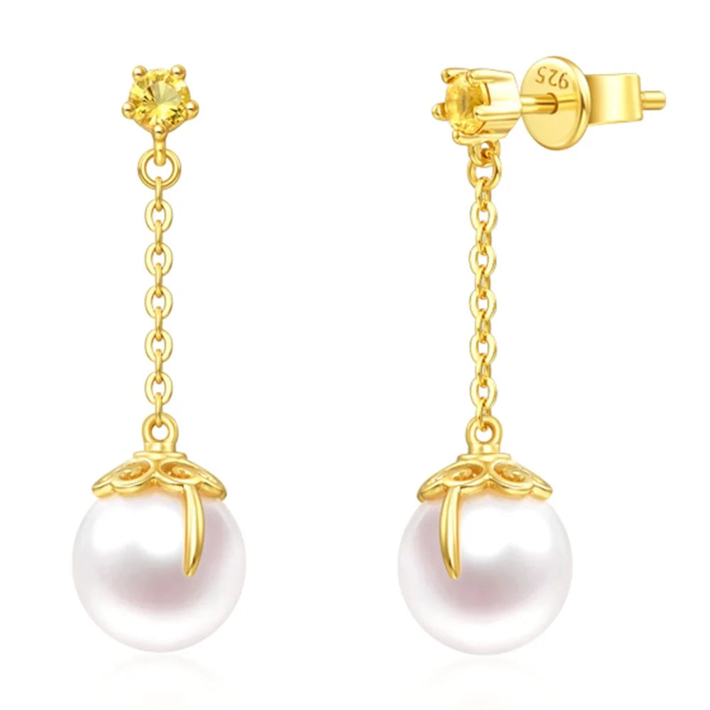 YISIXICI ED13140011 1 Pair Women's Pearl Earrings S925 Silver Dangle Chain Ear Jewelry - 2