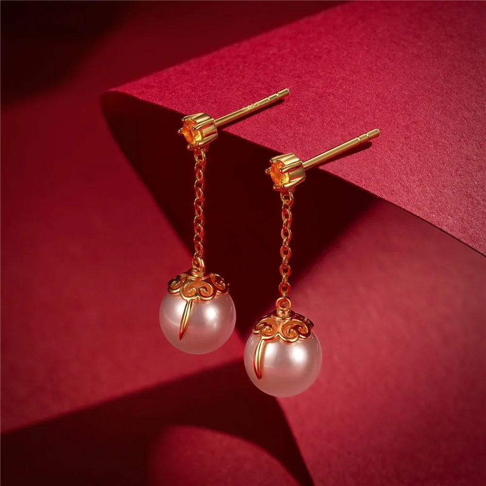 YISIXICI ED13140011 1 Pair Women's Pearl Earrings S925 Silver Dangle Chain Ear Jewelry - 3