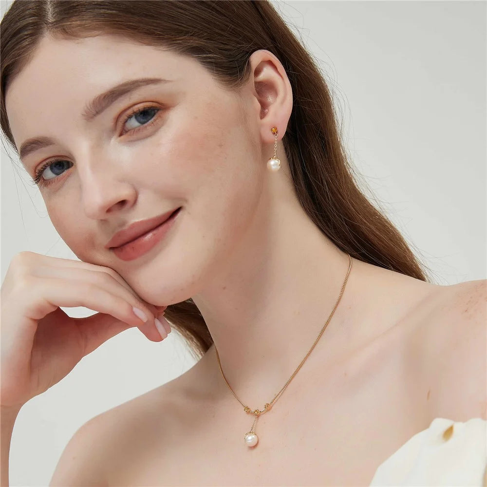 YISIXICI ED13140011 1 Pair Women's Pearl Earrings S925 Silver Dangle Chain Ear Jewelry - 5