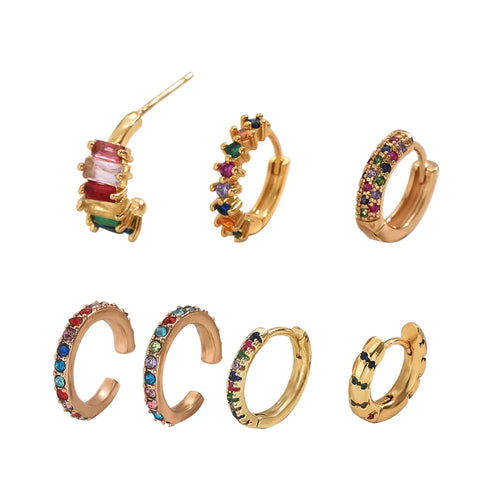 U-Shaped Gold Plated Copper Earrings for Women Geometric Stud Earrings with Colorful Zircon Elegant Jewelry - 1