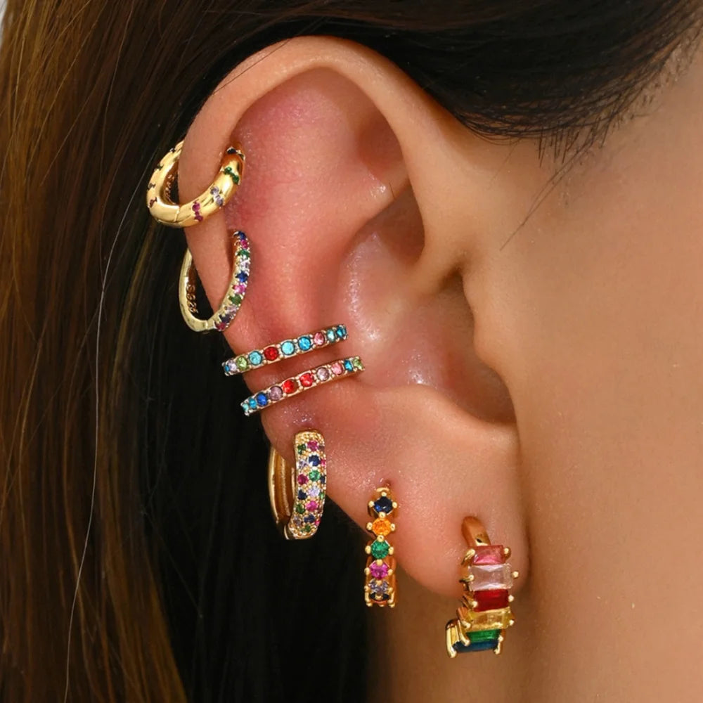 U-Shaped Gold Plated Copper Earrings for Women Geometric Stud Earrings with Colorful Zircon Elegant Jewelry - 4