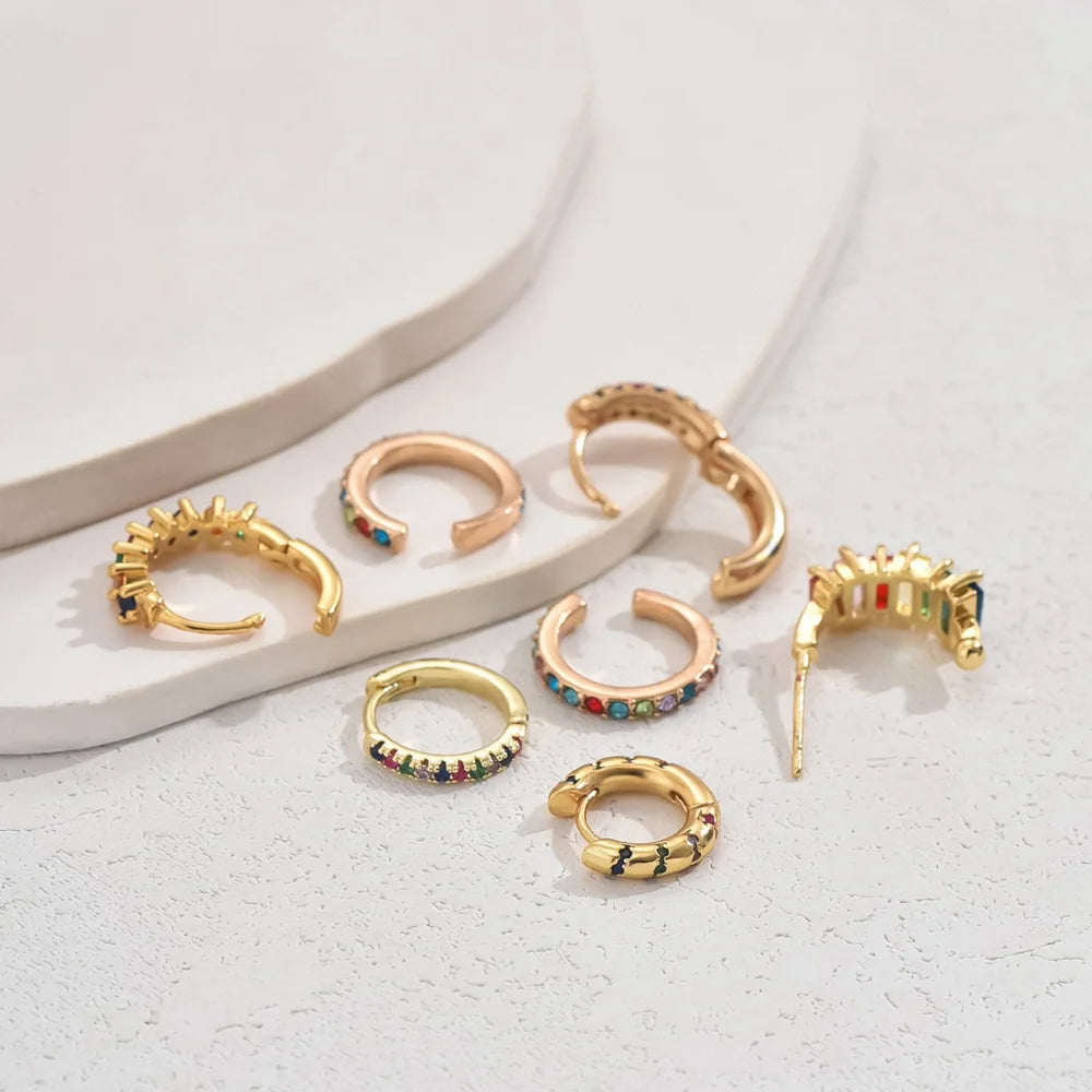 U-Shaped Gold Plated Copper Earrings for Women Geometric Stud Earrings with Colorful Zircon Elegant Jewelry - 5
