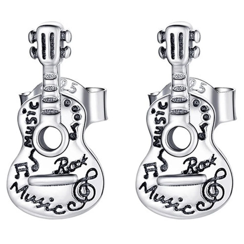 YIZIY SCE1155 1 Pair S925 Sterling Silver Retro Guitar Letters Design Ear Studs Women Earrings - 1