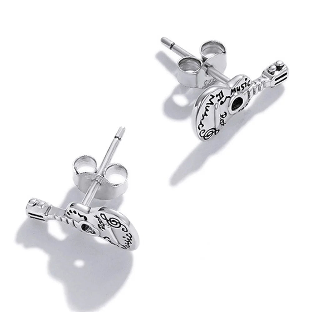 YIZIY SCE1155 1 Pair S925 Sterling Silver Retro Guitar Letters Design Ear Studs Women Earrings - 3