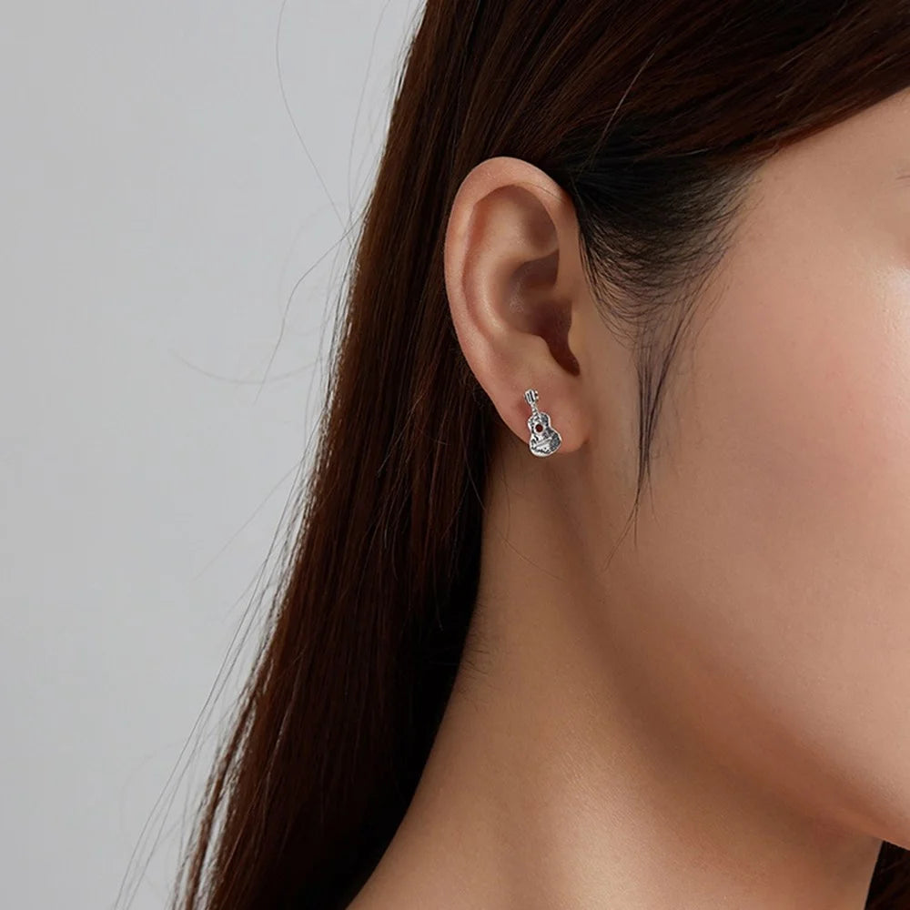 YIZIY SCE1155 1 Pair S925 Sterling Silver Retro Guitar Letters Design Ear Studs Women Earrings - 6